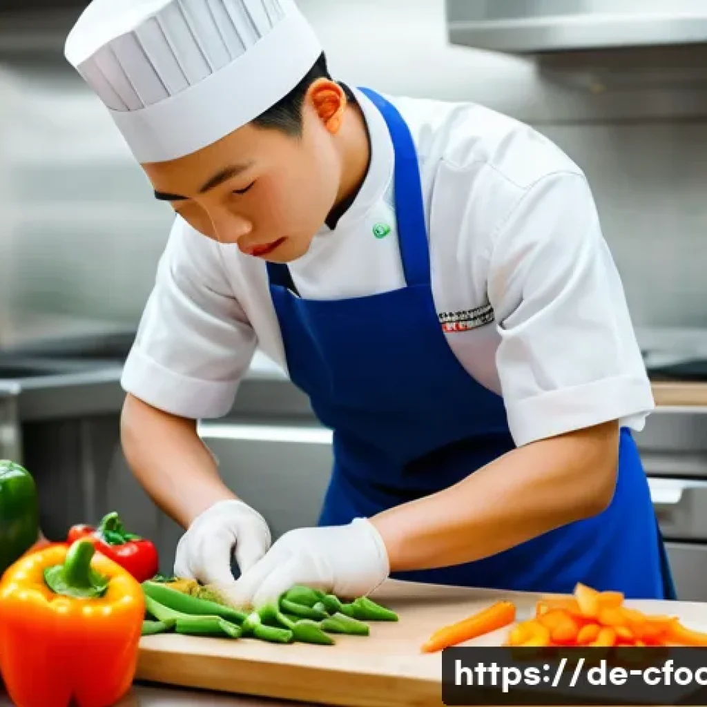 중식조리 자격증 실기 준비 팁 - A professional Chinese cooking exam kitchen scene showing a focused young adult chef in clean chef’s...