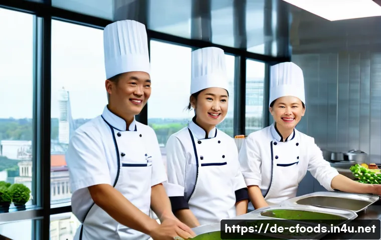 중식조리 자격증 관련 국비지원 과정 - A modern cooking classroom in Germany with diverse adult students attending a Chinese culinary cours...